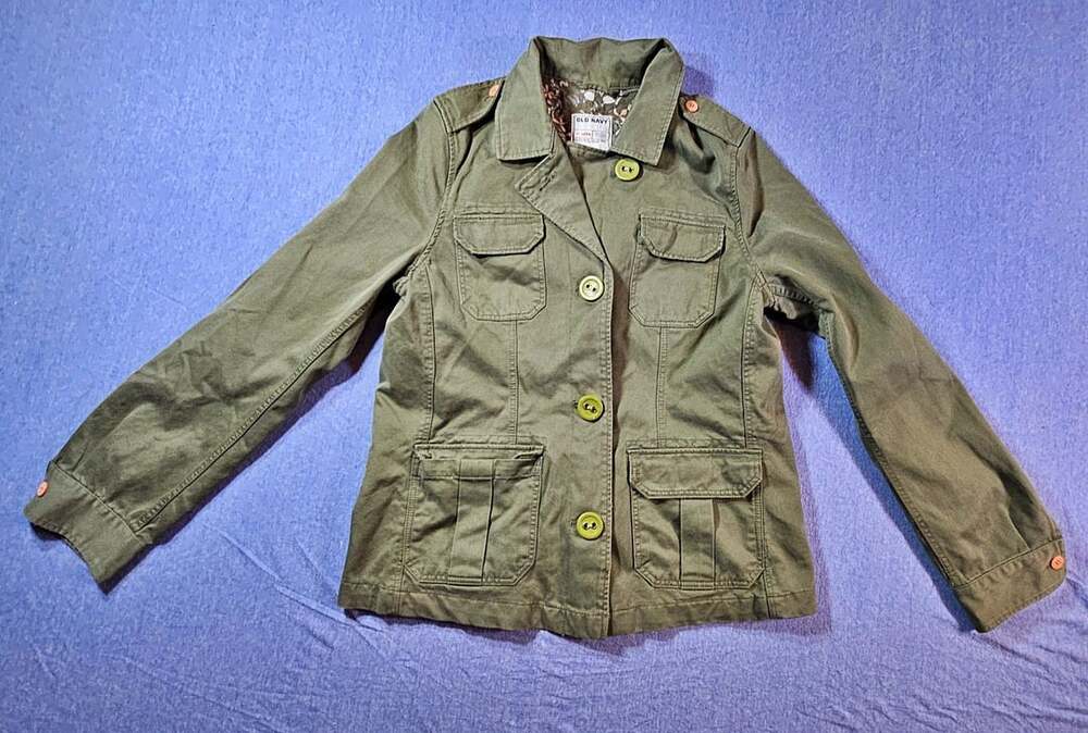 Old Navy Floral Utility Jacket Size L Green Floral Print